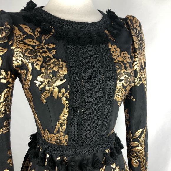Andrew GN Black & Gold Brocade Tassel Dress - Picture 5 of 9